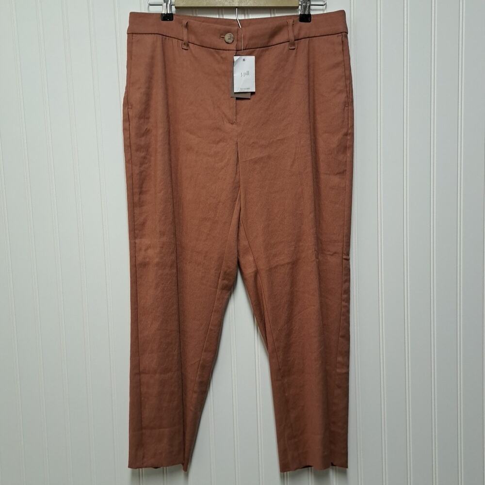 NWT J Jill Linen Stretch Capri Pants Womens 12 Red Oak Straight Leg Trousers
